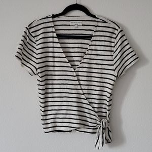 Black and white stripe wrap blouse